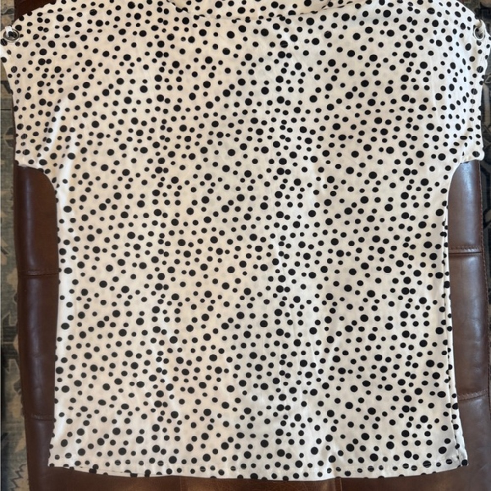 Notations Polka Dot Grommet Top White Black Print Size M